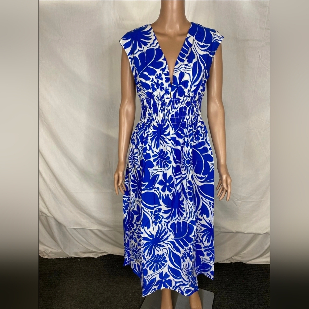 Rails Blue and White Floral Midi Dress